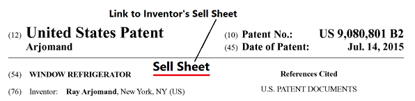 A link on US Patent Document to inventor's color Sell Sheet